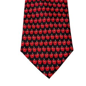 VTG Ashford & Brooks London 100% Silk Tie Red‎ Apple Novelty Print Black London